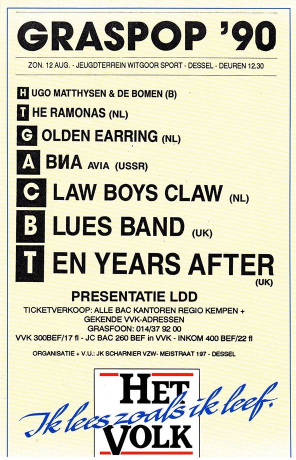 Golden Earring Graspop show flyer August 12 1990 Dessel (Belgium) - Graspopfestival